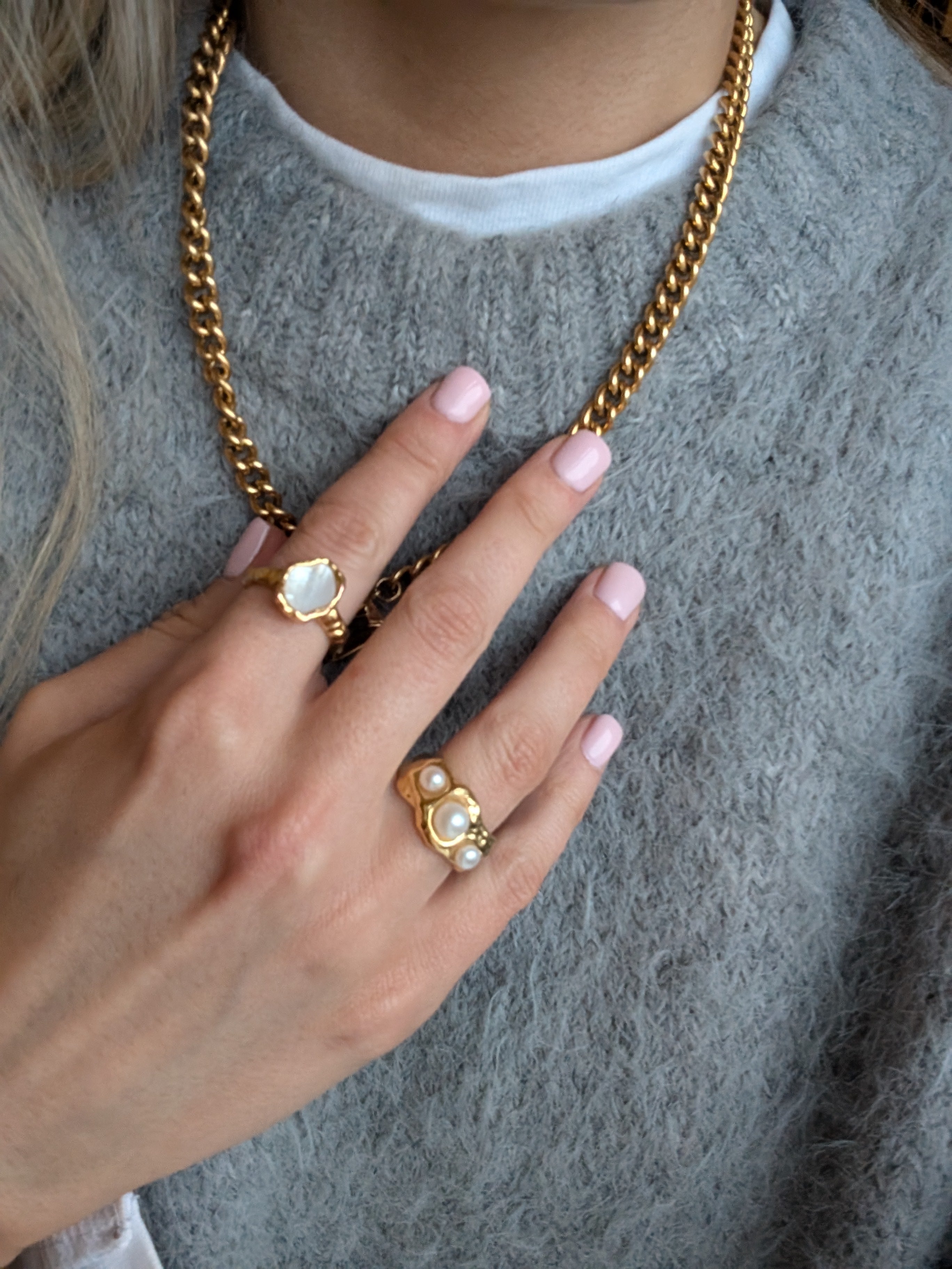 Gold Coral Textured Chunky Pearl Ring